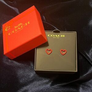 Coach Red Pave Heart Stud Earrings